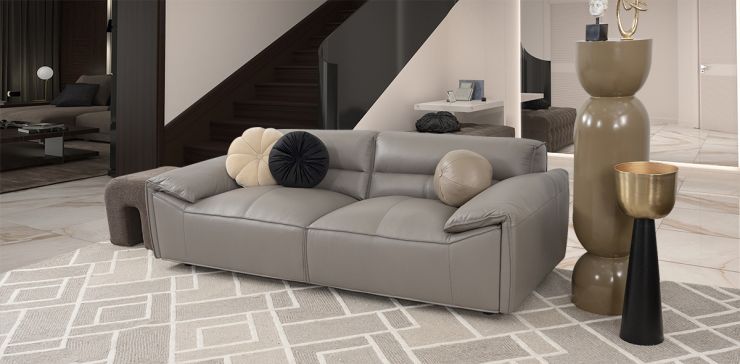 Sofá 3 Plazas Piel Wickens Gris Oscuro