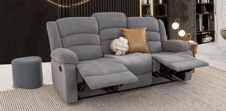 Sofá 3 Plazas Reclinable Columbia Gris
