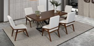 Comedor Rectangular 180 Cm Piastri Con Sillas Praga Mix Beige 7 Piezas