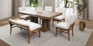 Comedor Anka Con Sillas Y Banca Invictus Beige 6 Piezas