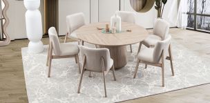 Comedor Redondo 150 Cm Casa Anahí Meridiani Beige 7 Piezas