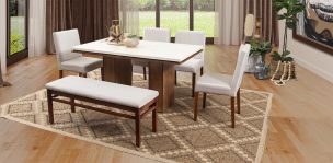 Comedor Rectangular De Mármol Alessia Beige 6 Piezas