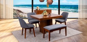 Comedor Odette CD Con Sillas Y Banca Olaf Gris 5 Piezas