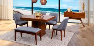 Comedor Odette PL Con Sillas Y Banca Olaf Gris 6 Piezas