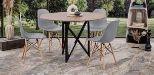 Comedor Redondo Nápoles Parota con Sillas Atlas Gris 5 Piezas