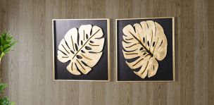 Cuadro Al Oleo Parota Hoja De Leon Negro Set 2 Piezas