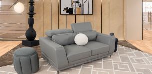 Sofá 2 Plazas Piel Lecce Gris