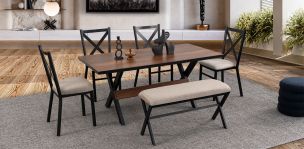 Comedor Rectangular Romeo Negro/Parota 6 Piezas