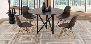 Comedor Redondo Nápoles Negro Con Sillas Atlas Café 5 Piezas