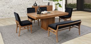 Comedor  Margot Con Sillas Y Banca Invictus Negro 6 Piezas
