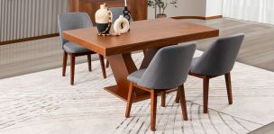 Comedor Volta Nogal Con Sillas Olaf 5 Piezas