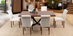 Comedor Rectangular 180 Cm Piastri Con Sillas Kara Beige 7 Piezas