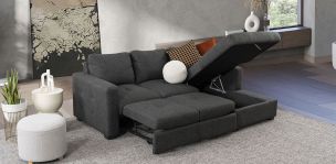 Sala Modular Derecha Con Baúl Y Cama Alta Olivia II Gris