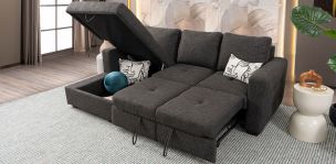 Sala Modular Izquierda Con Baúl Y Cama Alta Olivia Gris