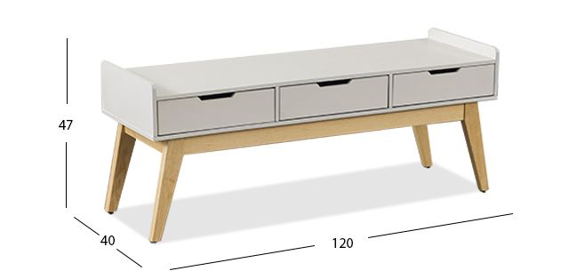  Banca Atlas DK Con 3 Cajónes Blanca Maple