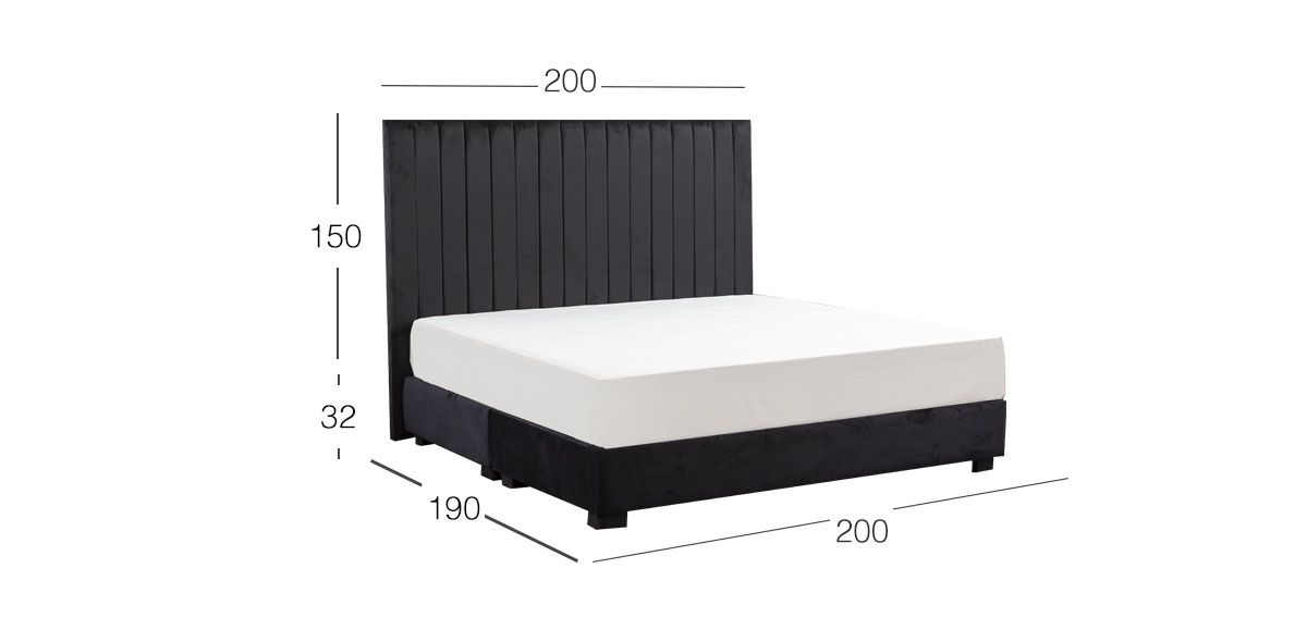 Cama King Size Megan Negro Terciopelo moderno