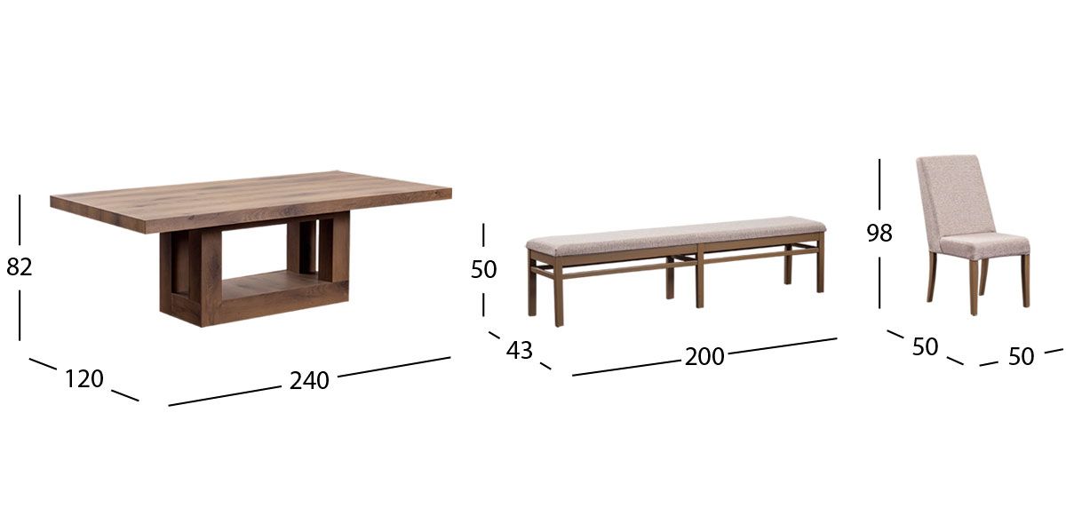 Comedor Rectangular 240 Cm Anka Con Sillas y Banca Anka Mix Café 6 Piezas