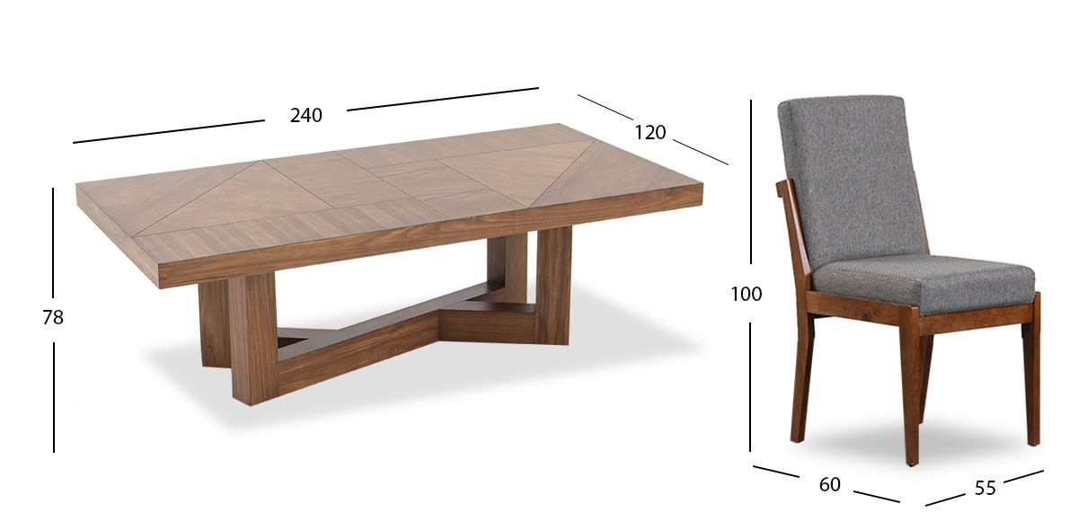 Comedor Rectangular Creta Con Sillas Gris Charcoal 240 Cms
