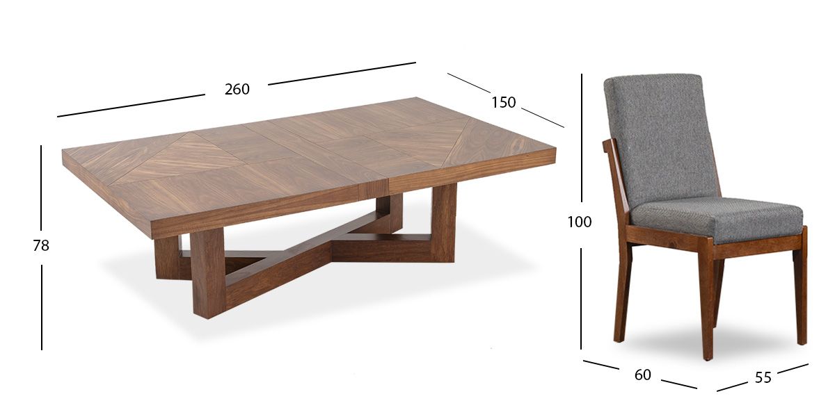 Comedor Rectangular Creta Con Sillas Gris Charcoal 260 Cms