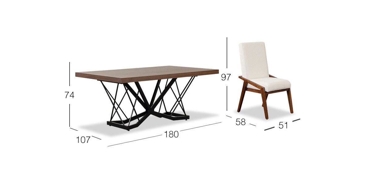 Comedor Rectangular 180 Cm Piastri Con Sillas Praga Mix Beige 7 Piezas