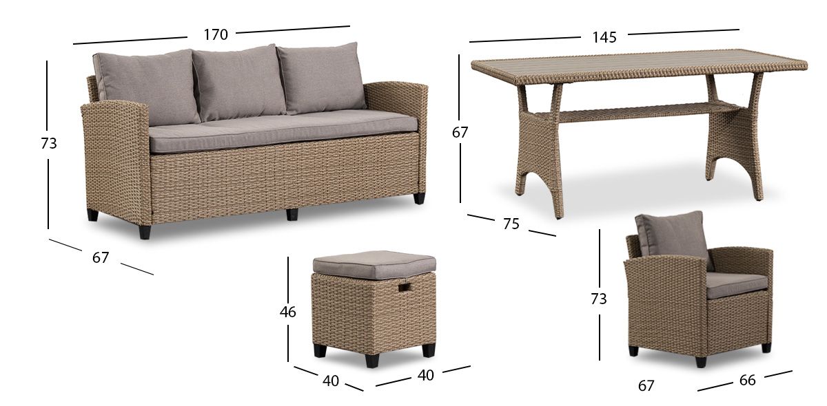 Comedor De Jardín Set Albany Gris/Café Rattan