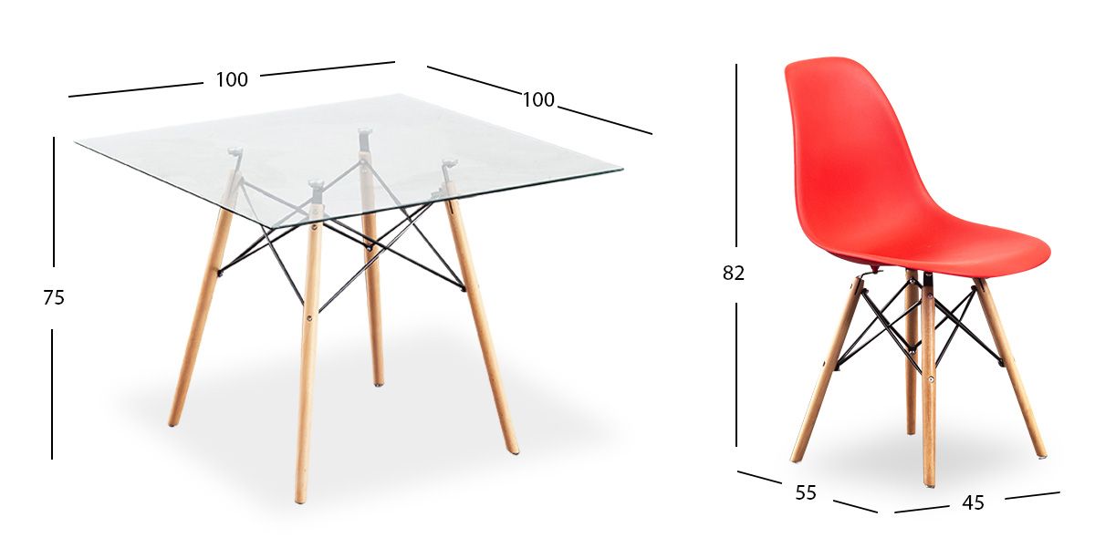 Comedor Cuadrado Con Sillas Atlas Rojo