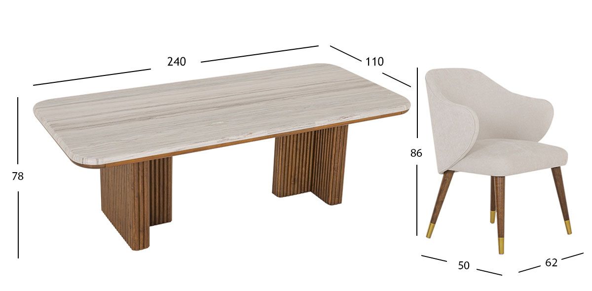 Comedor Rectangular De Mármol Tinnie CL Café Nogal 7 Piezas