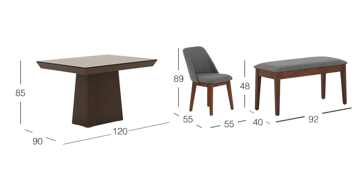 Comedor 120 Cm Montreal Con Sillas Y Banca Olaf PL Gris 5 Piezas