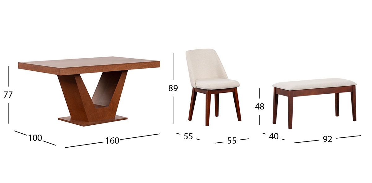 Comedor Volta Nogal Con Sillas Y Banca Olaf Arena 6 Piezas