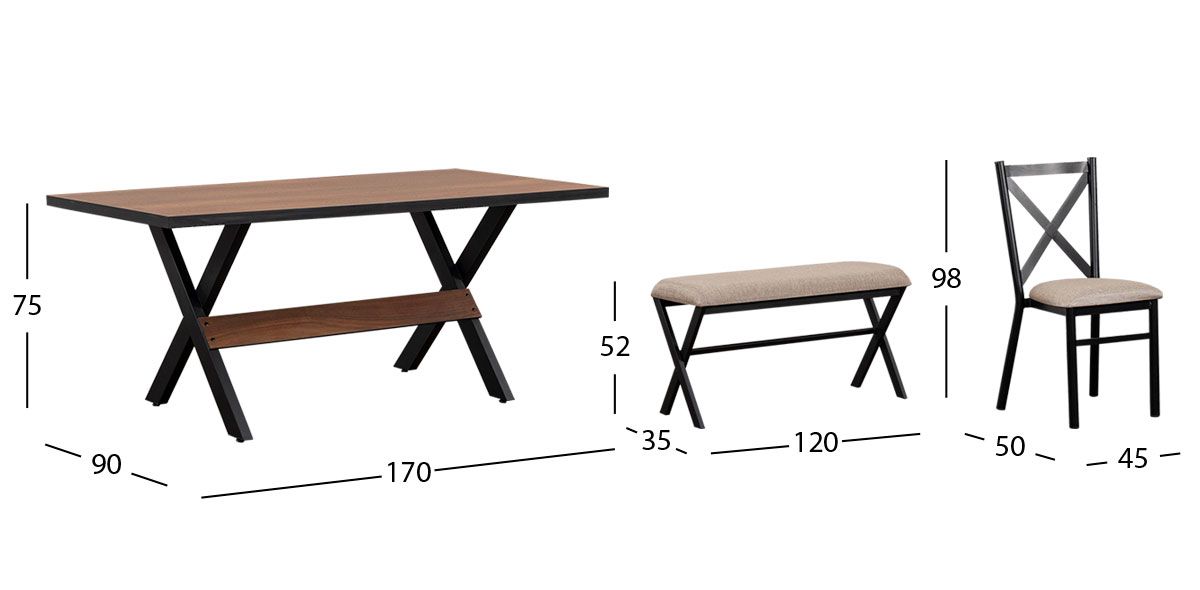 Comedor Rectangular Romeo Negro/Parota 6 Piezas