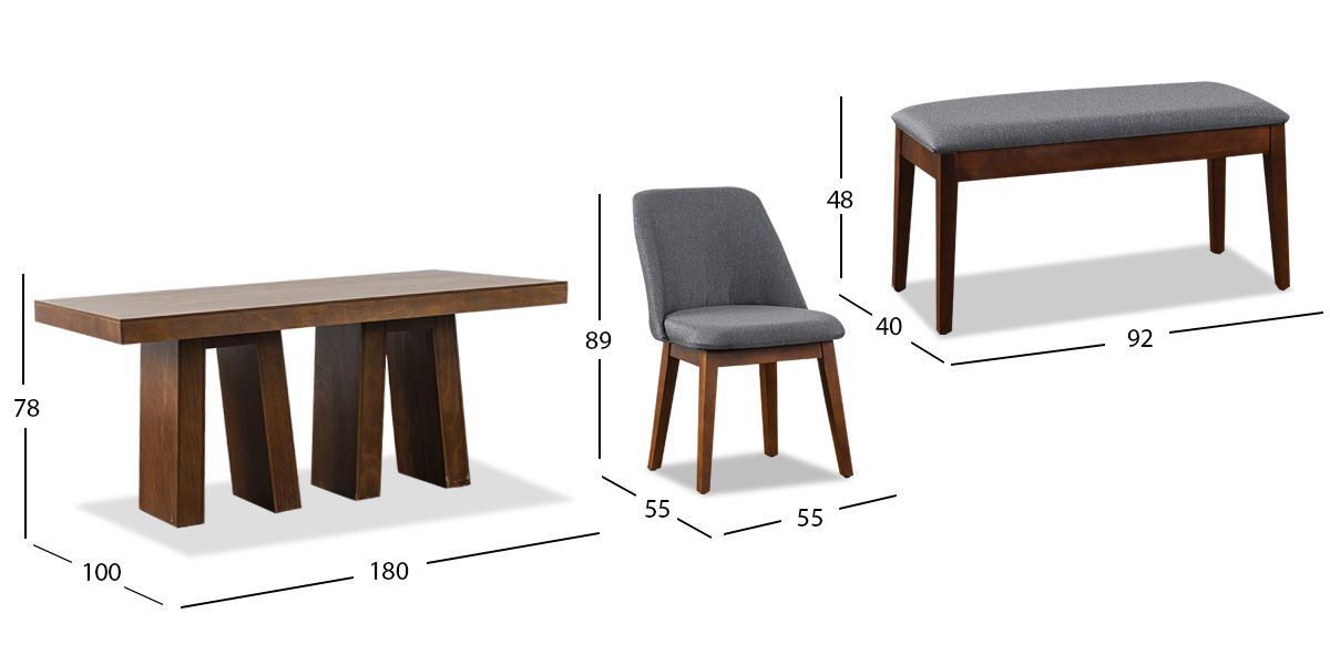Comedor Odette PL Con Sillas Y Banca Olaf Gris 6 Piezas