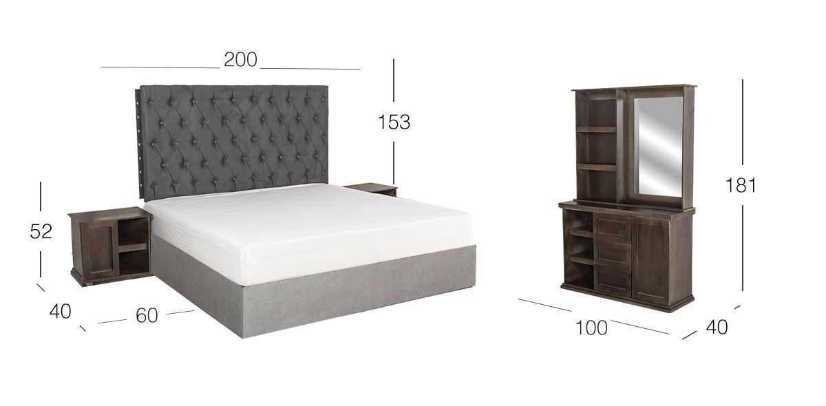 Recámara King Size Isabella Gris 5 Piezas