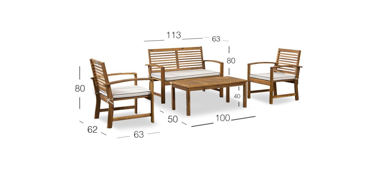 Sala de Jardin Watford Madera de Acacia Set 4 Piezas