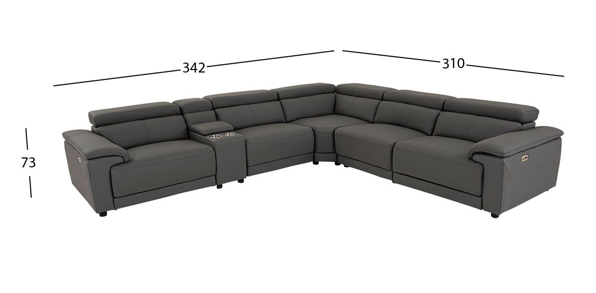 Sala Modular De Piel Con Reclinables Eléctricos Y Consola Montier Gris