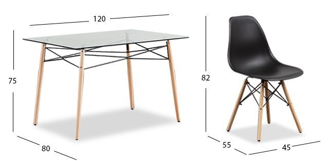 Comedor Rectangular Con Sillas Atlas PL Negro