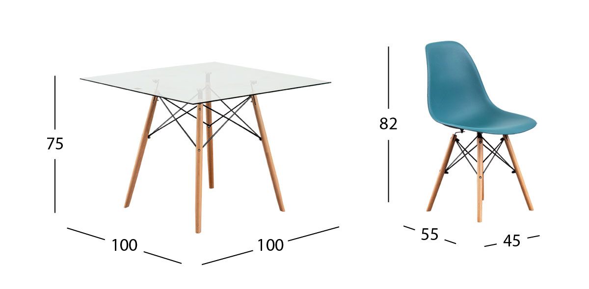 Comedor Cuadrado Atlas Con Sillas Azul