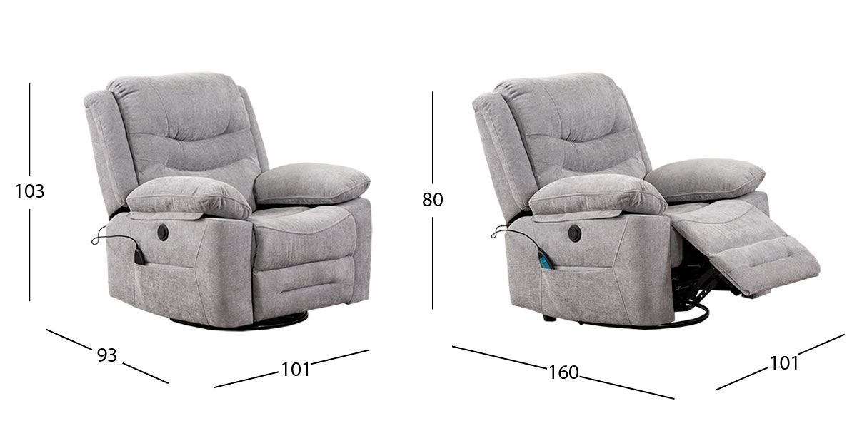 Sillón Reclinable Eléctrico Con Sistema de Masaje y Mecedora Perth Gris Claro