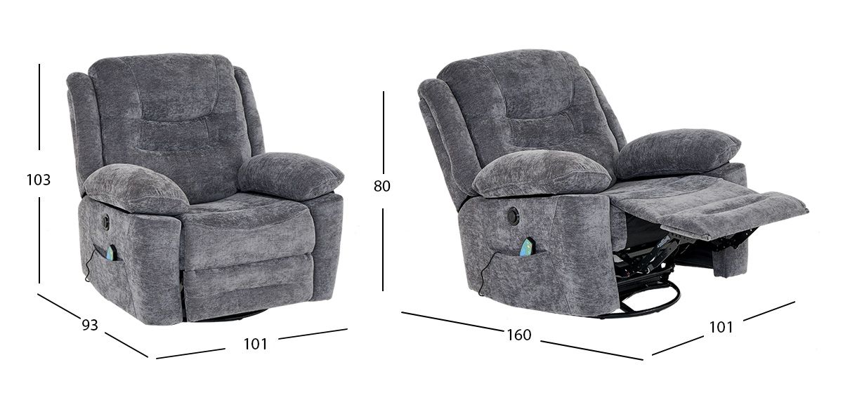 Sillón Reclinable Eléctrico Con Sistema de Masaje y Mecedora Perth Gris Obscuro